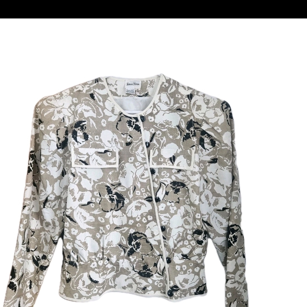 Neiman Marcus Beige and Black Floral Blazer